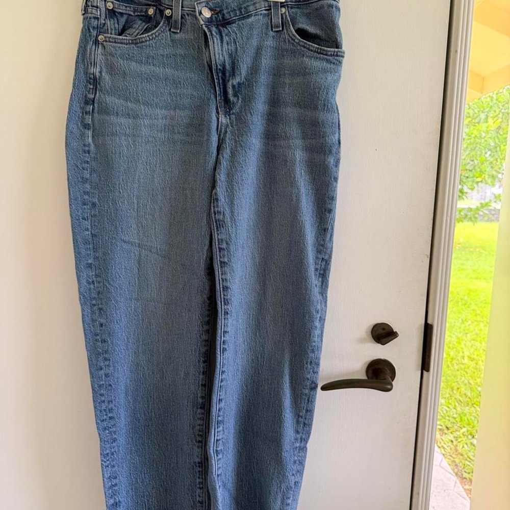 Madewell Mid Rise Perfect Vintage Blue Jeans Straight Leg Raw Hem Size 29